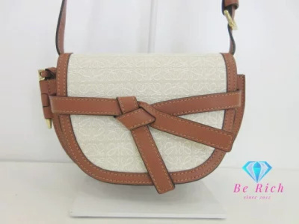 Loewe Anagram Gate Dual Shoulder Bag Beige Brown Canvas Leather